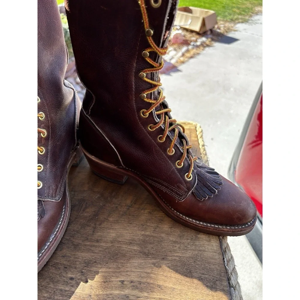 Vintage C Bar H Boot King Packer Boots Mens 7 D Brown Leather Lace Up Kiltie